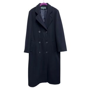 Vintage Stephanie Andrews 100% Wool Long Navy Coat 14‎ Double Breasted